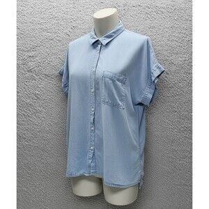 a.n.a. A New Approach XL Light Wash Lyocell Shirt Blouse Short Cuffed Sleeve But